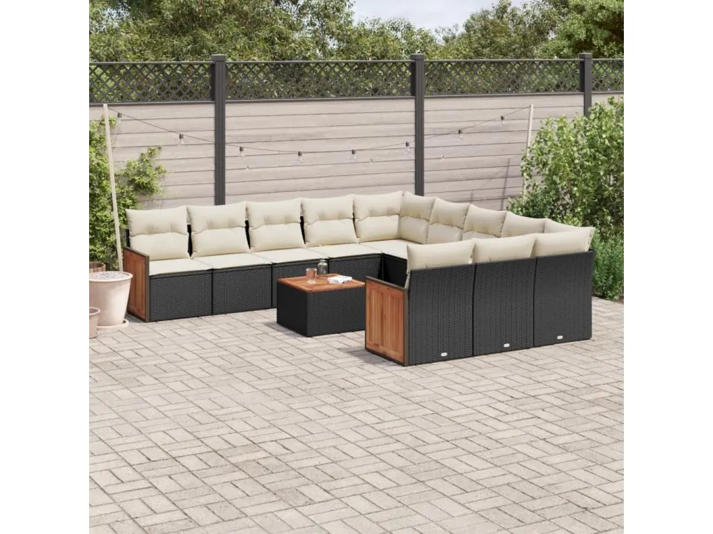 Set de sofás de jardín 12 piezas cojines ratán sintético negro 09357eexi