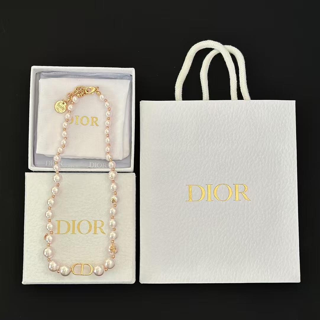Dior Rose Gold- Finish Vintage Pearl Necklace - Original Replica Club