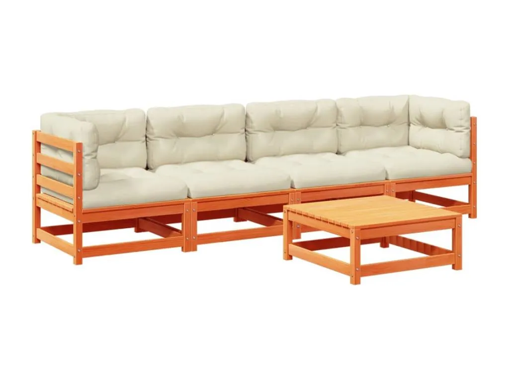 Set de sofás jardín 5 piezas con cojines Prietocasa marrón cera