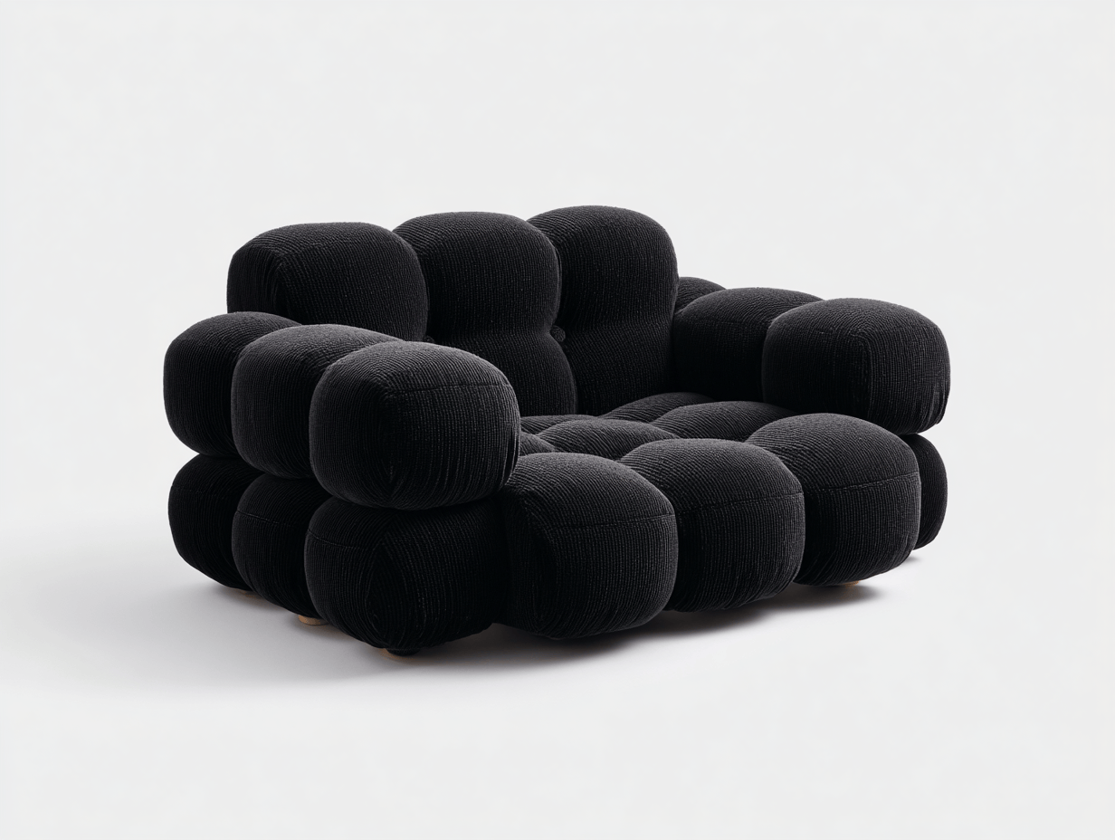 Sillón de tela acanalada 120×105 cm – negro – diseño moderno