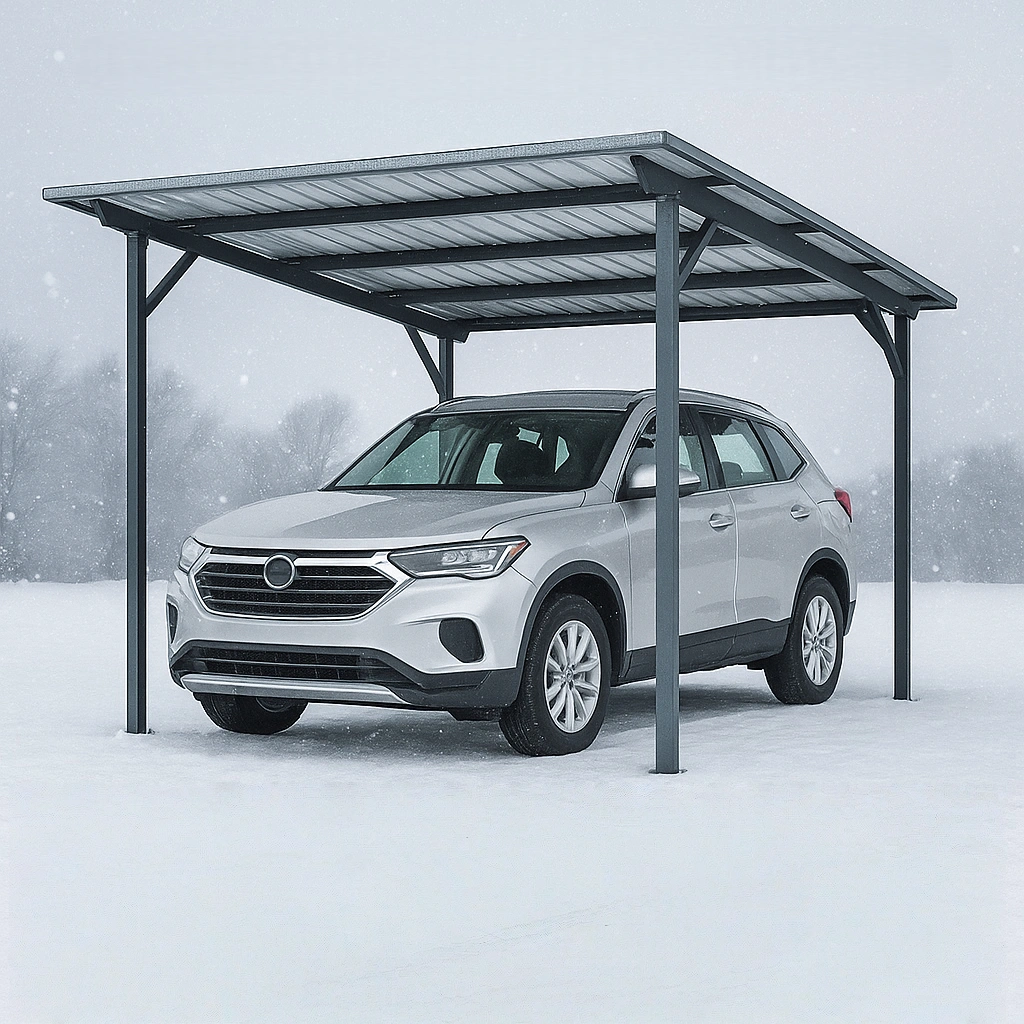 Cobertizo aparcamiento coche gris metal exterior 500x300x260 cm
