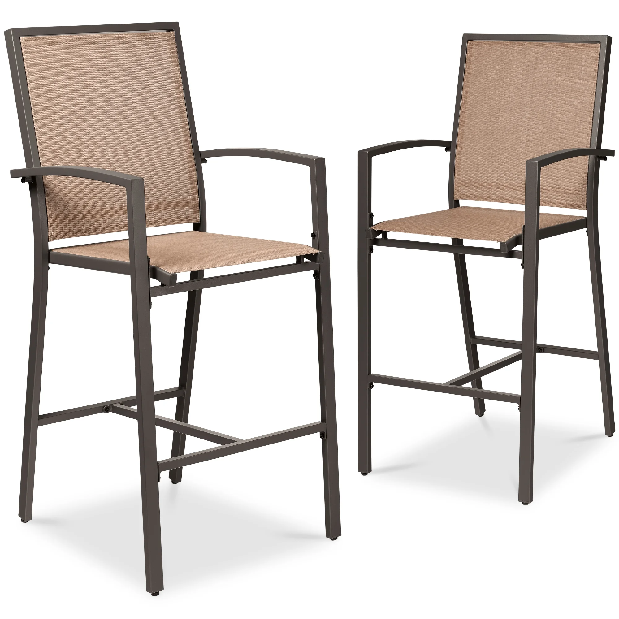 Best Choice Products Outdoor Barstools Set of 2, Bar Height Patio Chairs w/ All-Weather Mesh - Black/Black - Image 28