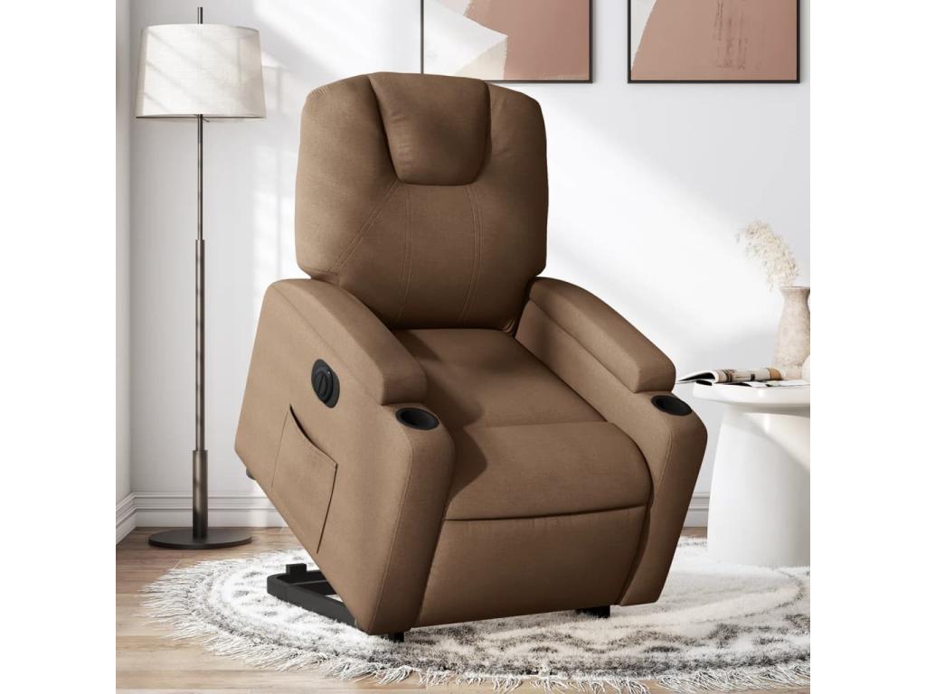 Sillón eléctrico reclinable elevable de tela marrón
