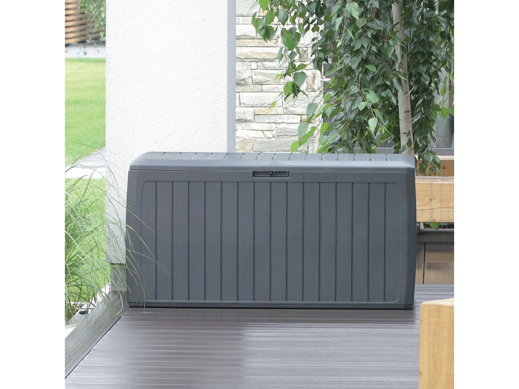 Baul de jardin 280 litros prosperplast boardebox de plastico en color ocre oscuro 116 x 43,3 x 55 cm