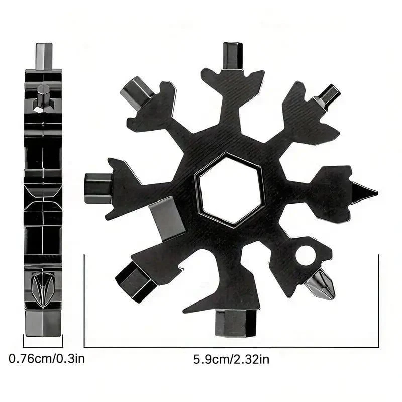 Portable 18-in-1 Snowflake Multi-Tool – Stainless Steel Pocket Wrench