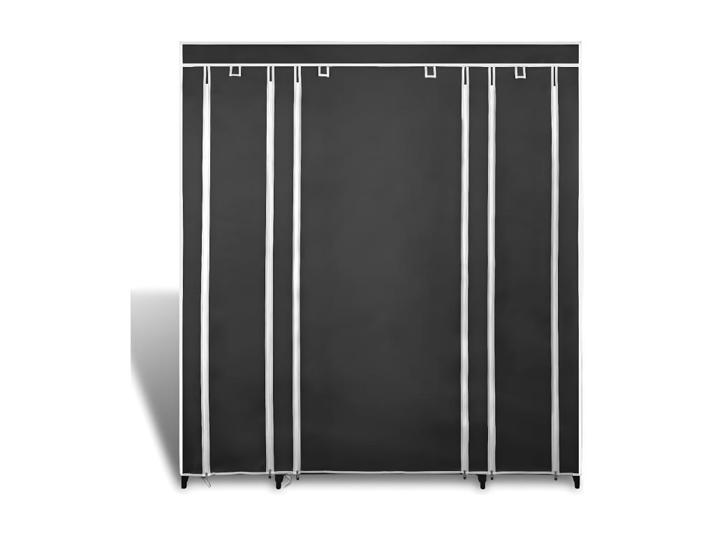 Armario de tela compartimentos y varillas negro 45x150x176 cm