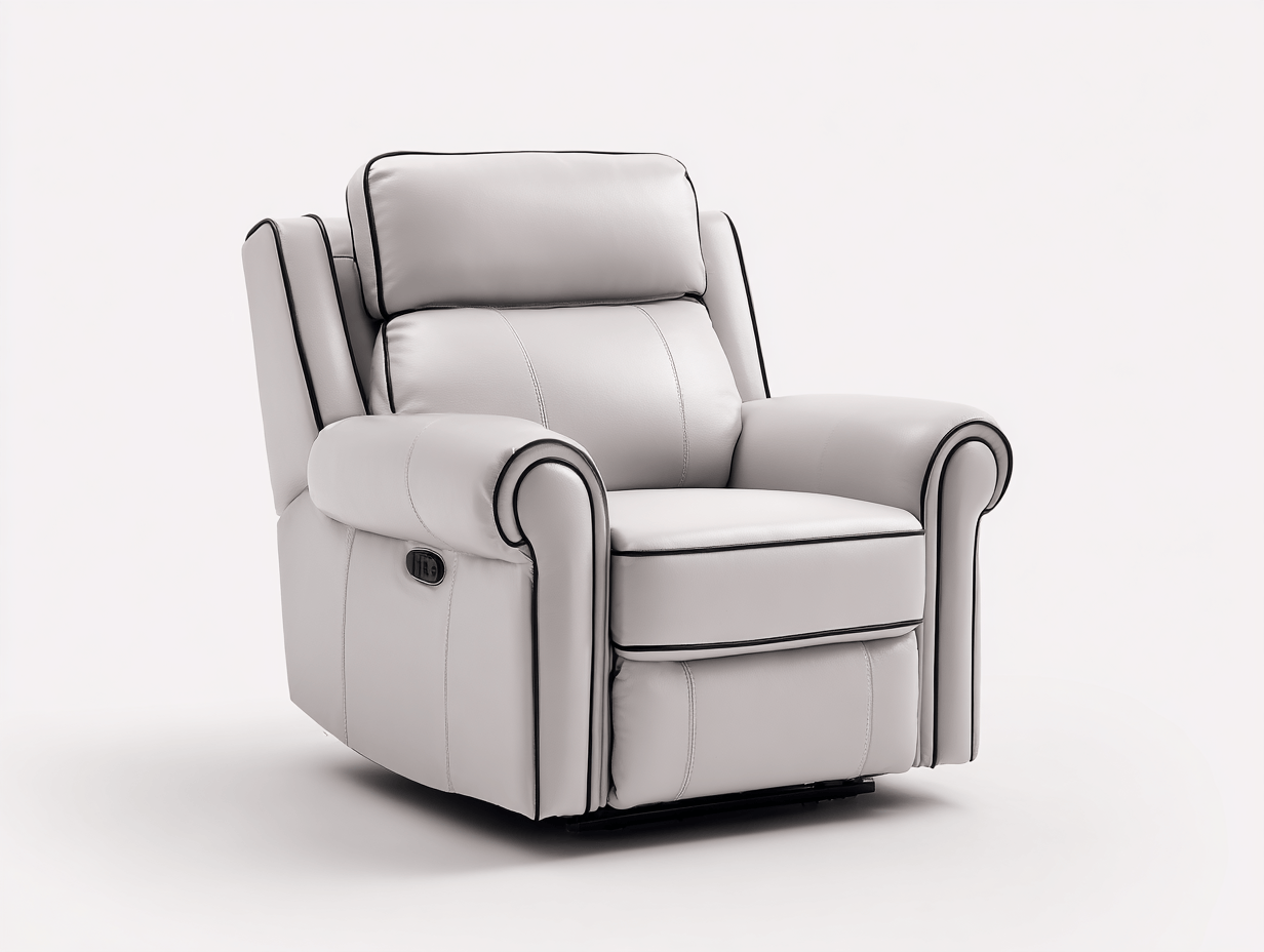 Sillón reclinable individual – cuero sintético – gris claro – estilo clásico contemporáneo