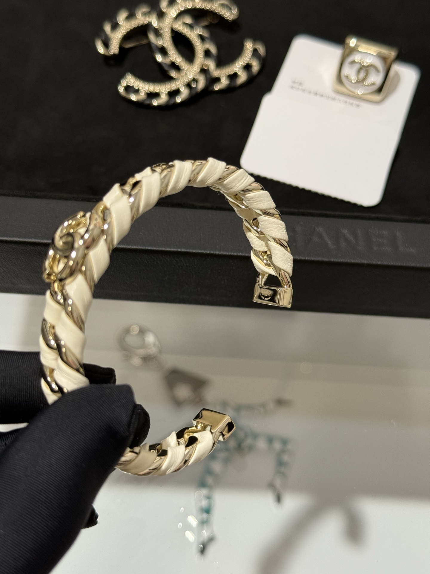 Chanel 26C Leather with Chain Bracelet Cuff Bangle - Original Replica Club