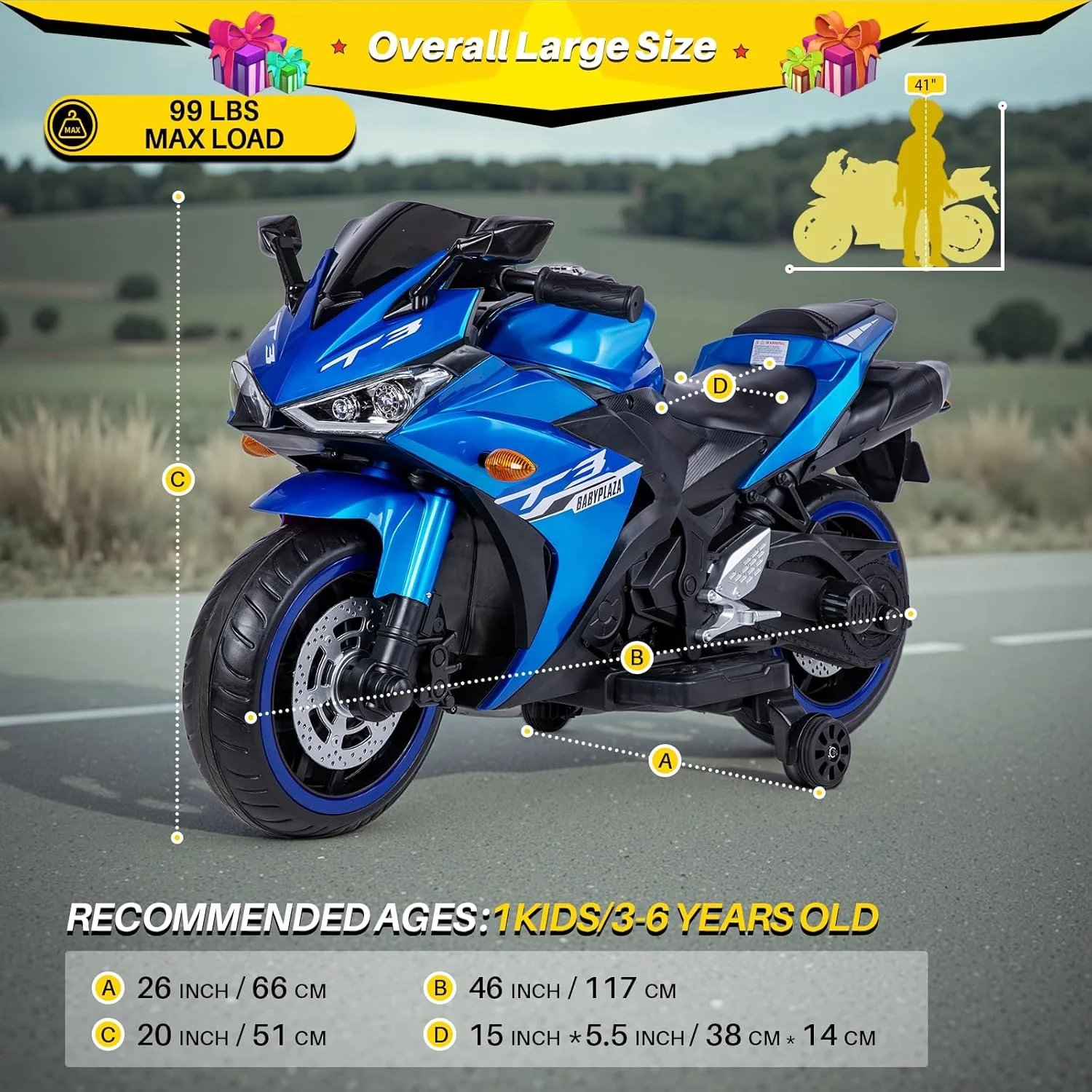2 Seats Electric Dirt Bike Motorcycle for Kid 3-8, 12V Kids Motorcycle with Manual Throttle, Lighting Wheels, Music Function, Max Load 99LB (Blue) - Image 8