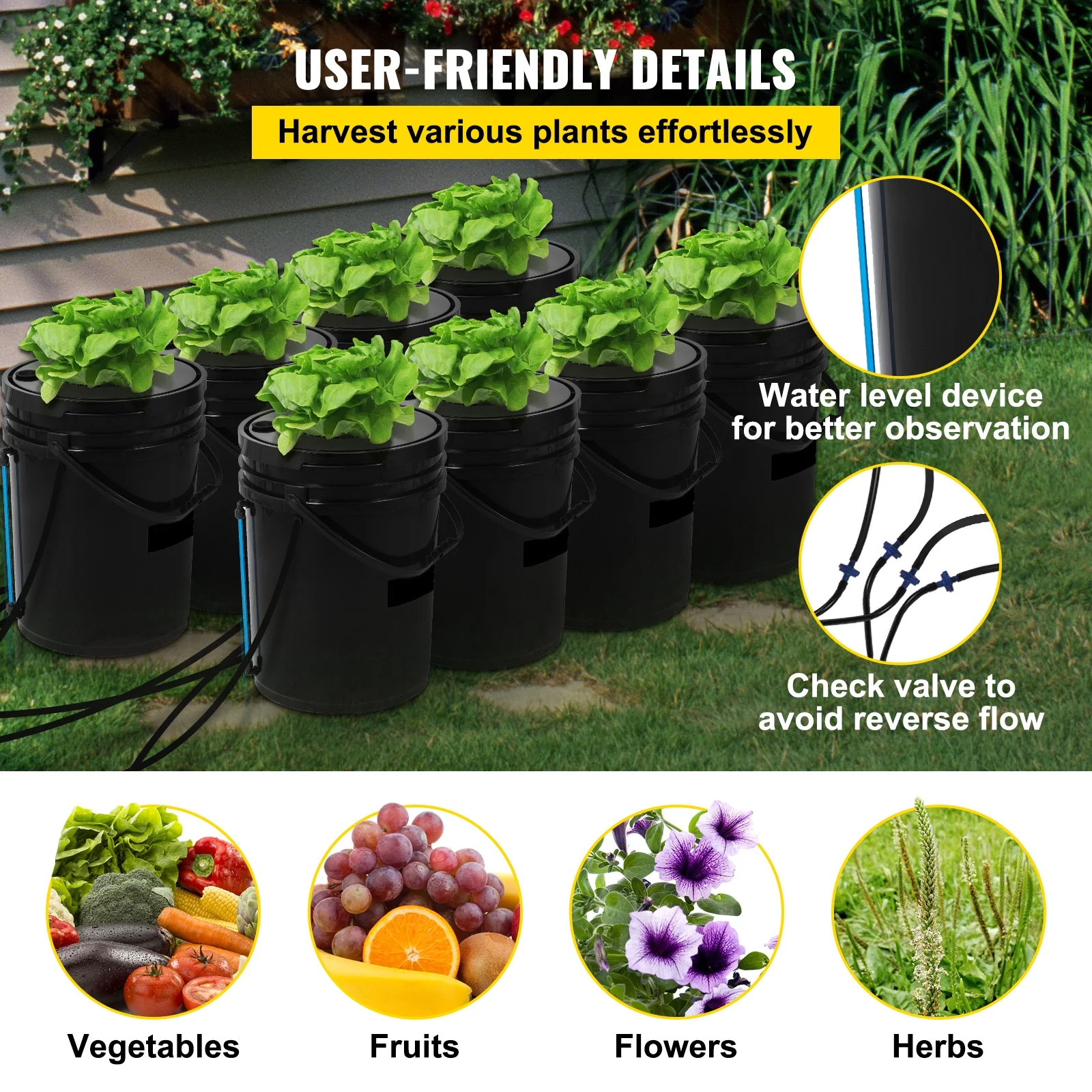 KFFKFF DWC Cultivation System, 8 Containers of 5 Gallons, Deep Water Cultivation Planting Bucket, Hydroponic Cultivation Set with Pump, Air Stone and Water Measurement Tool - Image 9