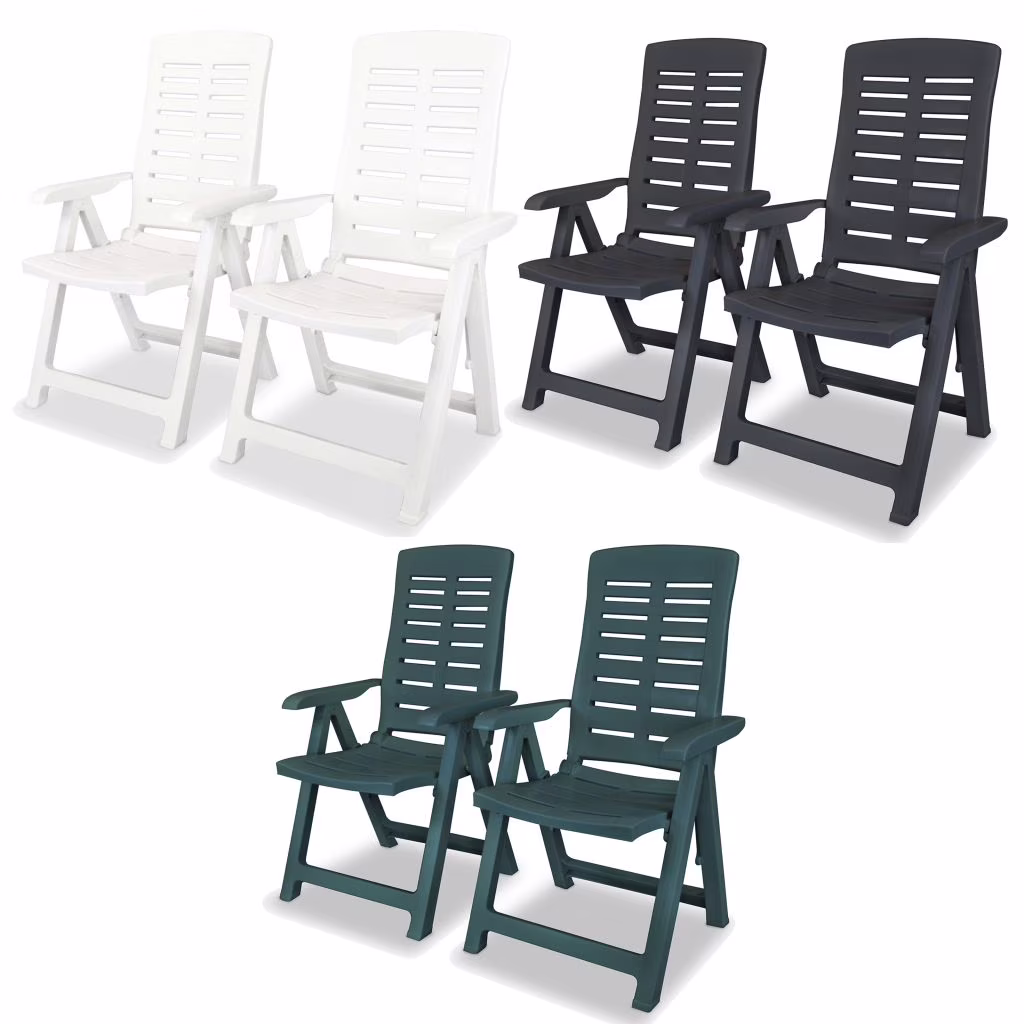 vidaXL Reclining Patio Chairs Outdoor Stack Dining Chair with Armrest Plastic - Image 3