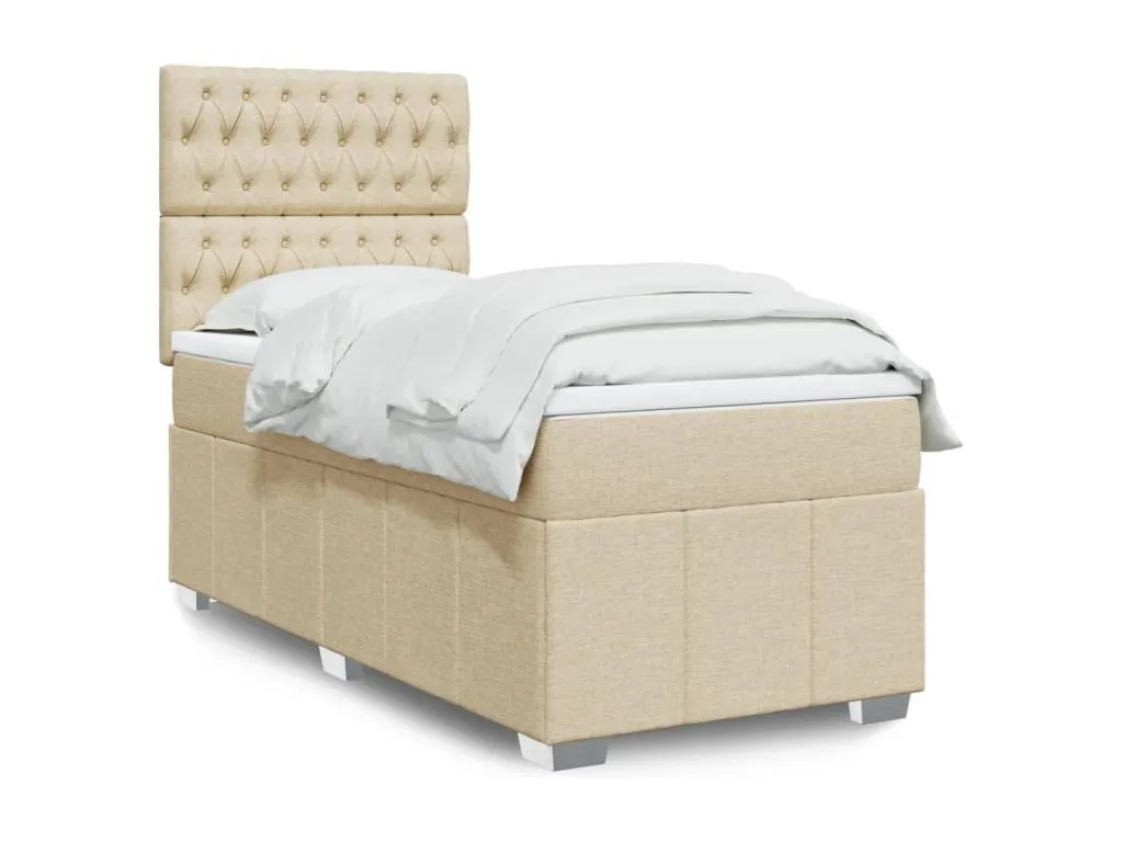 Cama box spring con colchón tela color crema 90x190 cm twk3519841