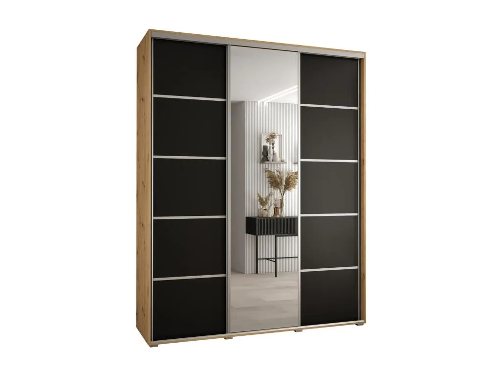ARMARIO Hogarsens 5 DE PUERTAS CORREDERAS 235.2/200/45 3 puertas (Artisan/Negro/Plata)