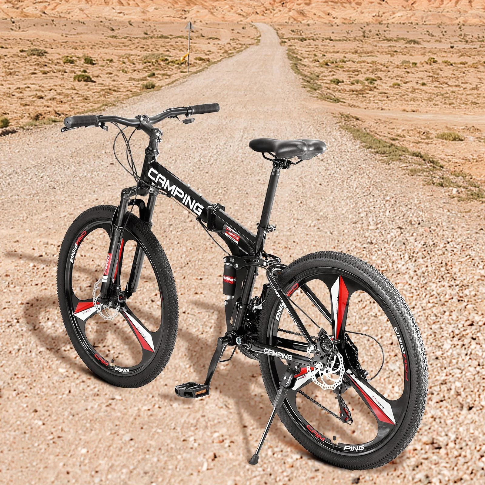 Zimtown 26" Folding Mountain Bike, Shimano 21 Speed MTB Bicycle for Adults, Black - Image 5