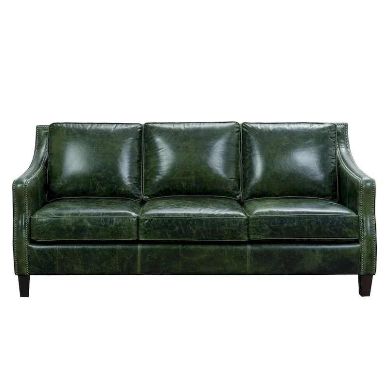 Vintage Essex Distressed Green Top Grain Leather Sofa