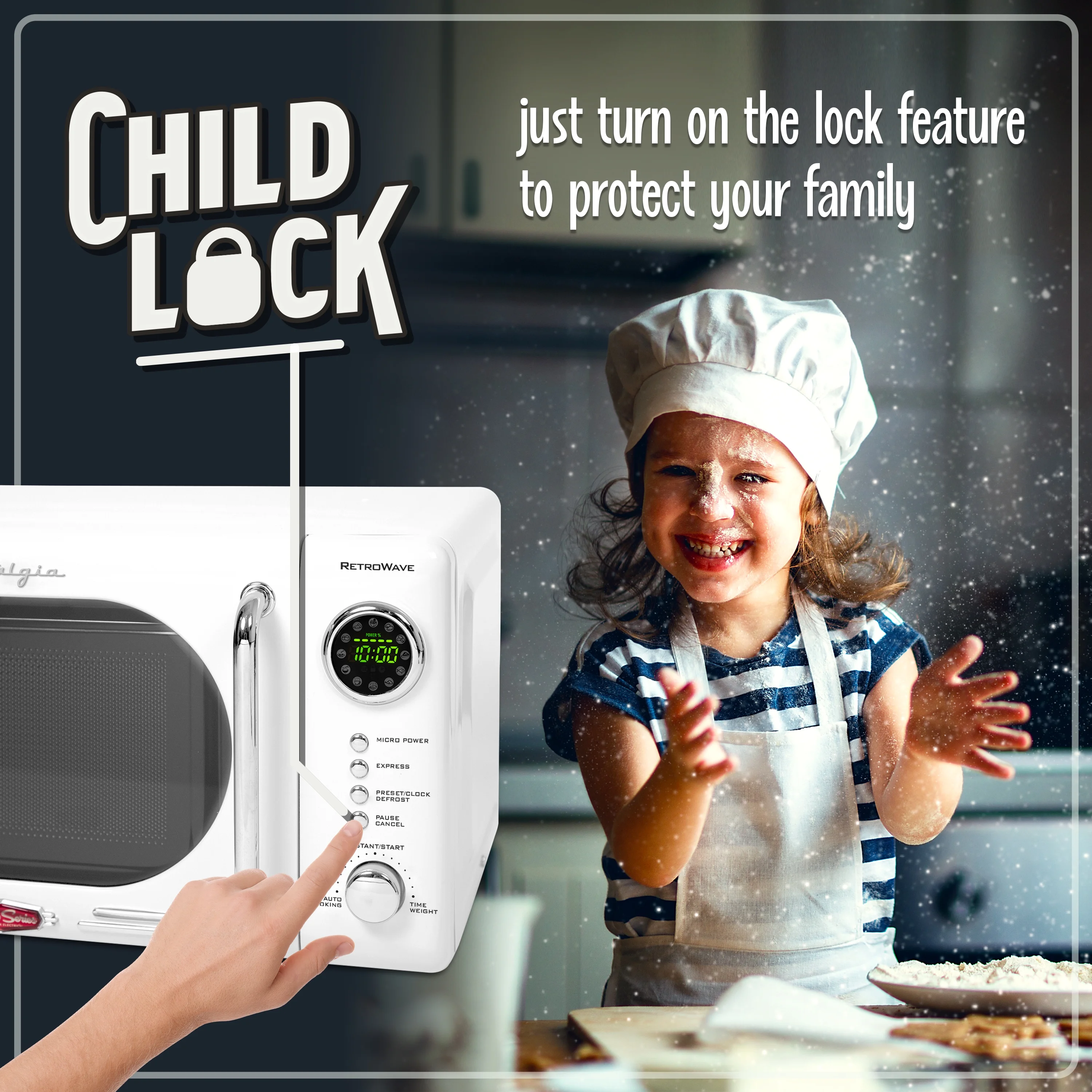 Nostalgia Retro Compact Countertop Microwave Oven - 0.7 Cu. Ft. - 700-Watts with LED Digital Display - Child Lock - Easy Clean Interior - Orange - Image 29