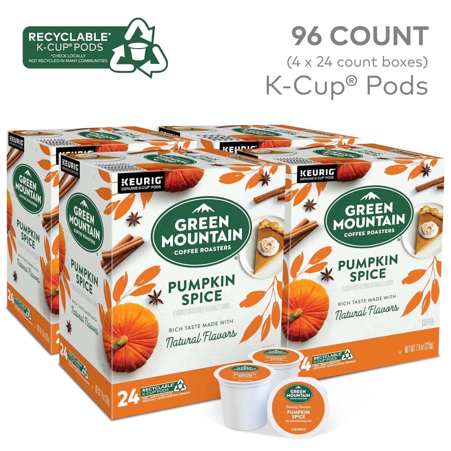 Green Mountain Coffee Roasters Pumpkin Spice Coffee. Keurig Single-Serve K-Cup Pods. Light Roast. 96 Count