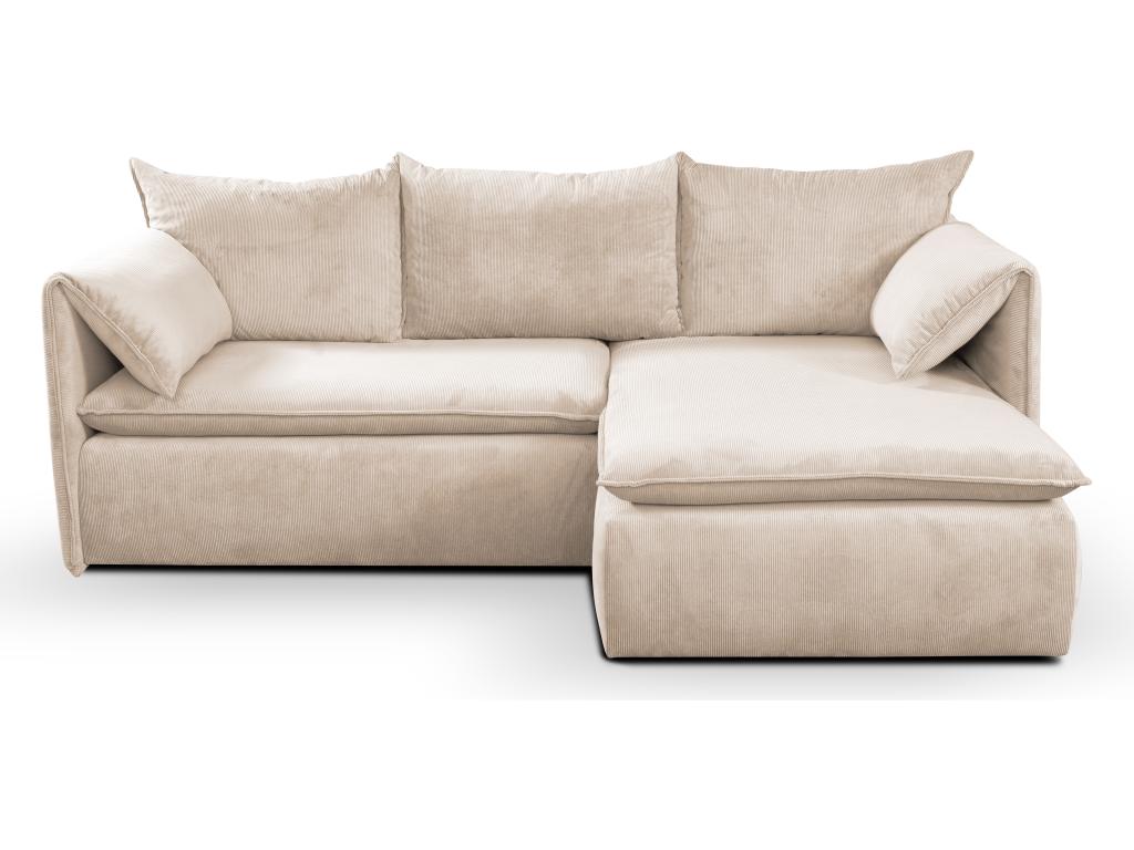 Sofá cama rinconera (ángulo derecho) de terciopelo de canalé beige