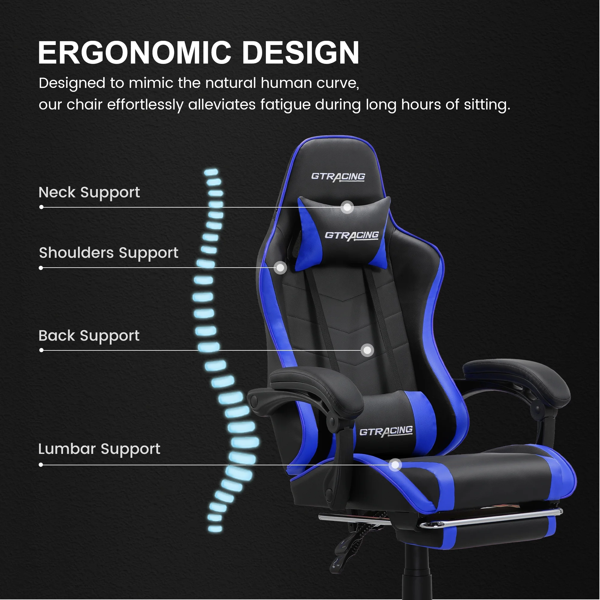 GTRACING GTWD-200 Ergonomic Gaming Chair with Adjustable Pillows and Footrest , White - Image 18