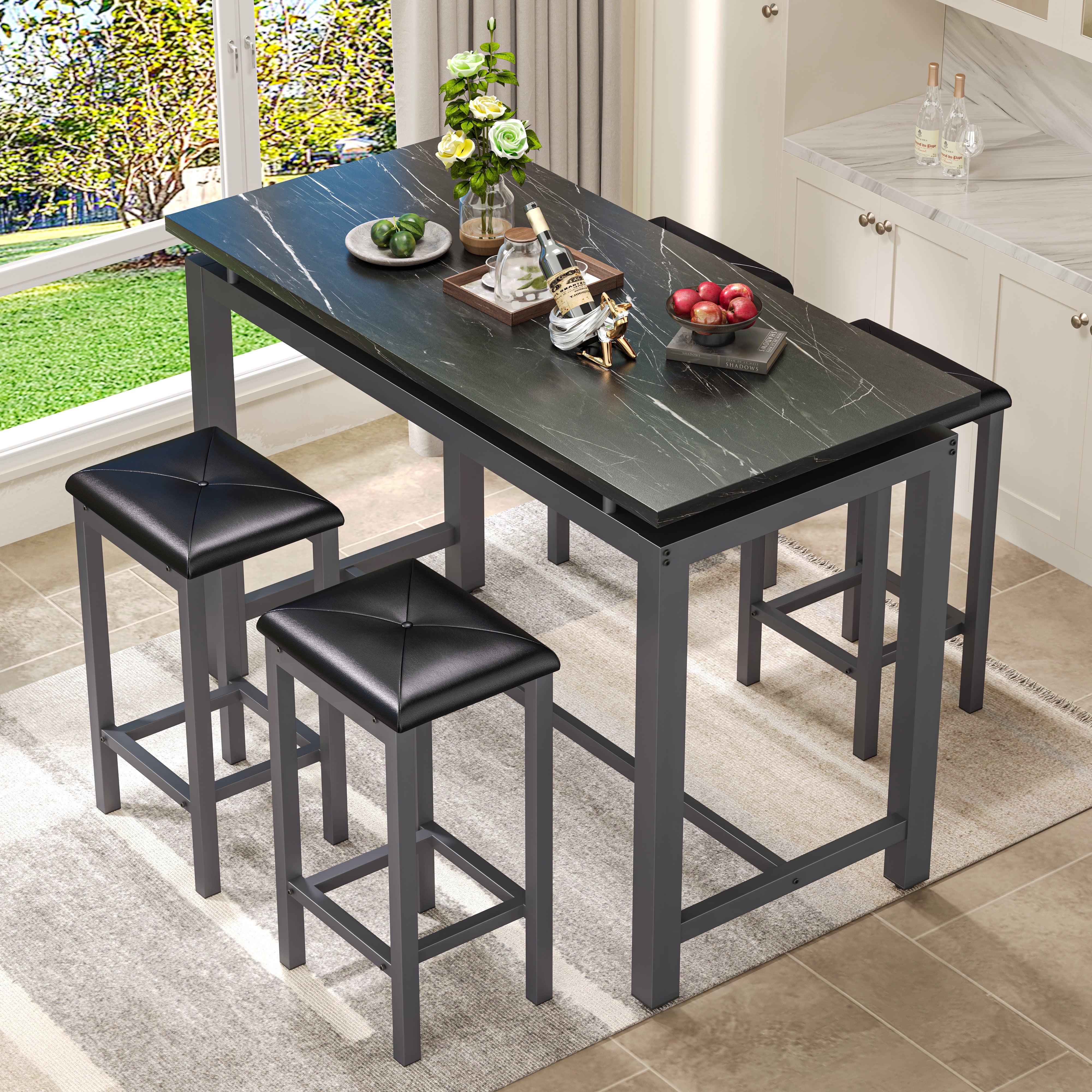 Counter Height Table Set of 5, Breakfast Bar Table and Stool Set, Minimalist Dining Table with Backless Stools, Wood Top Pub Table & Chair Set for Kitchen Apartment Bistro - Space Saving - Image 30