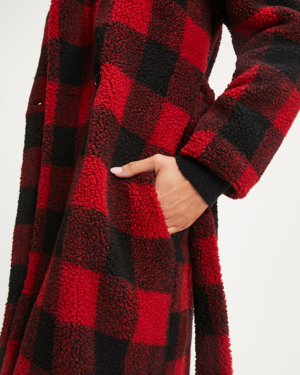 Cabin Fever Teddy Pocketed Coat - Red - Se7enfashion