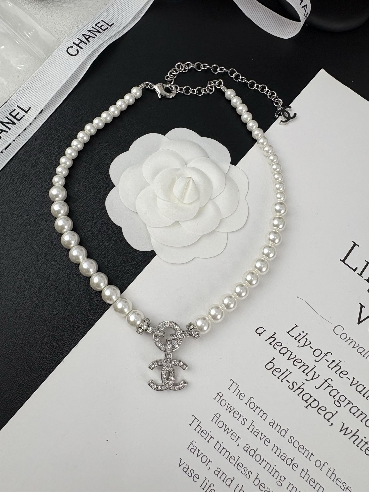 Chanel Pearl Necklace with Diamond Paved CC Pendant - Original Replica Club