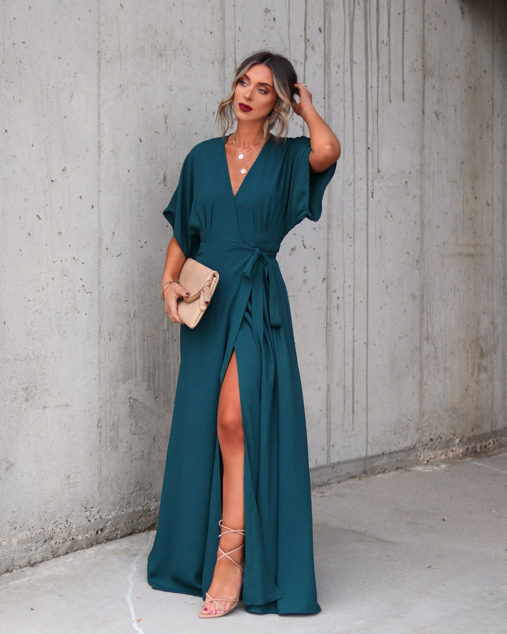 Behati Wrap Kimono Maxi Dress - Dark Teal - Se7enfashion