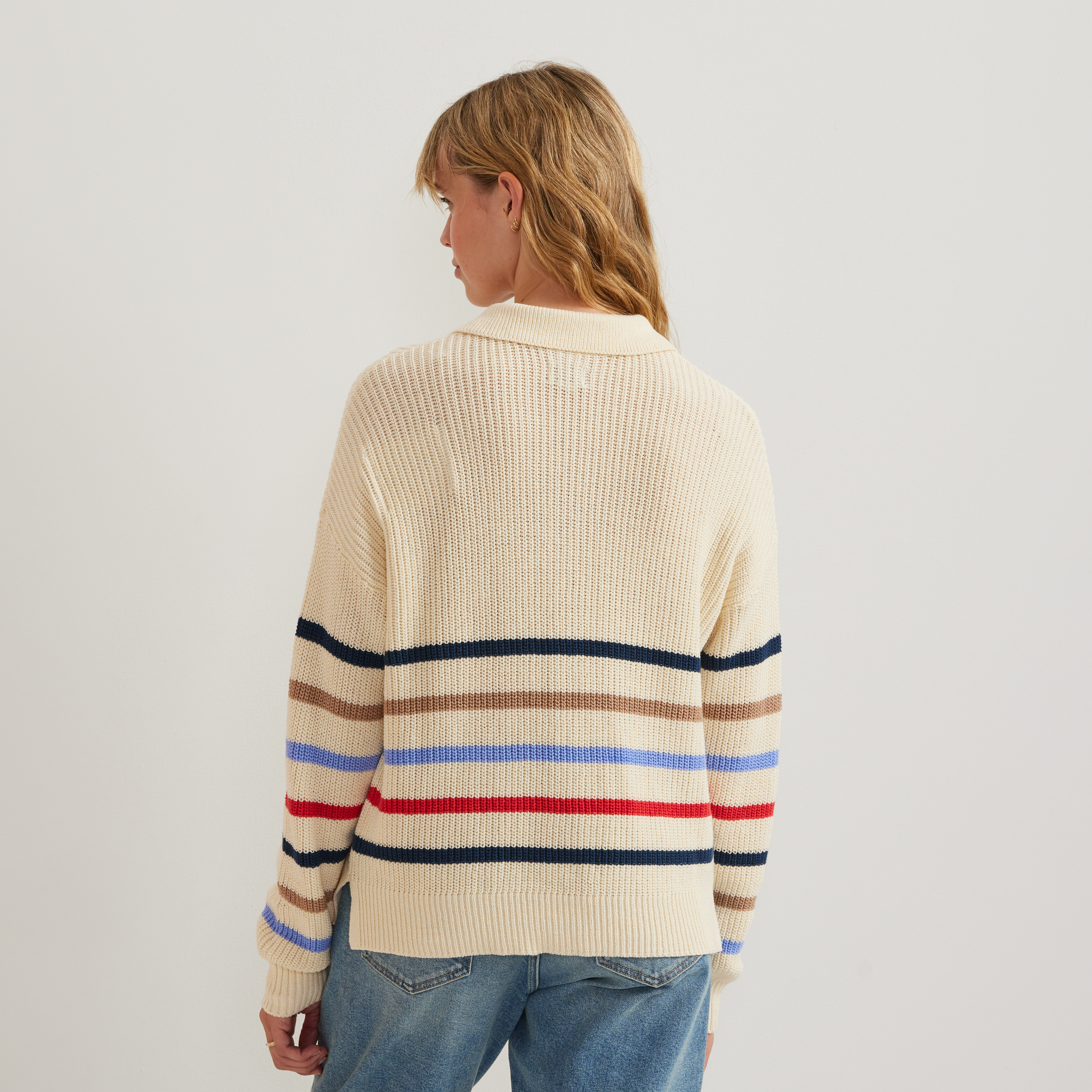 Women's Johnny Collar Multi-Stripe Sweater - Eddie Bauer Outlet