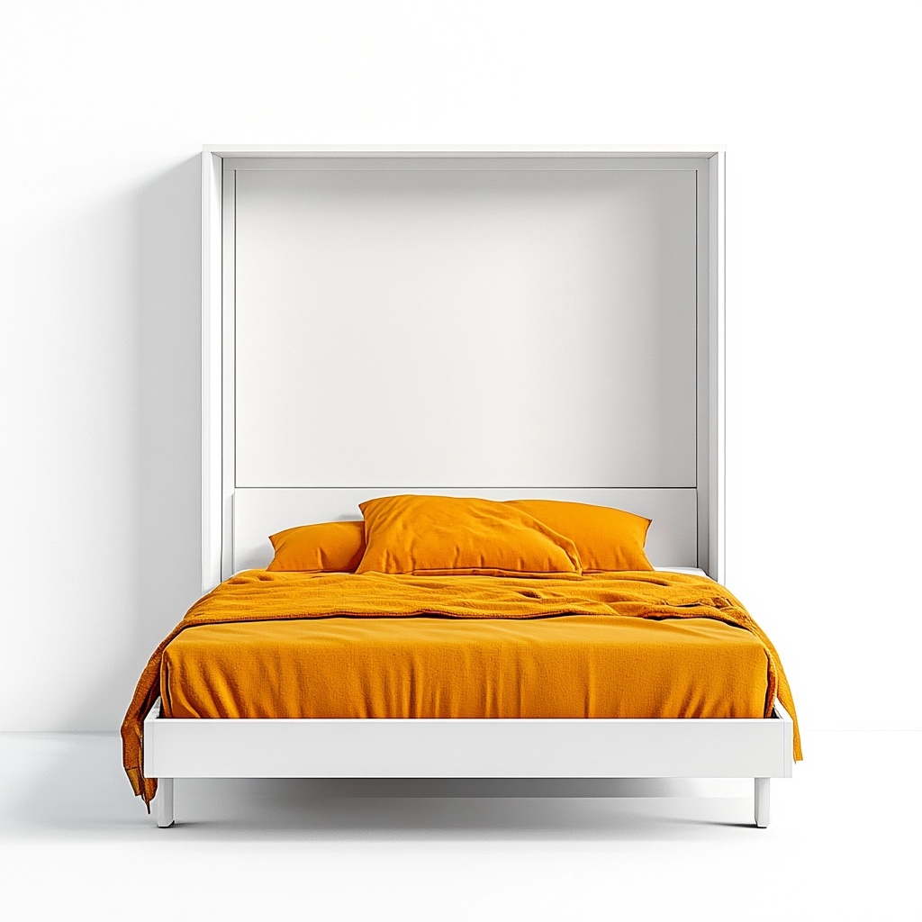 Cama abatible blanca de matrimonio, metal para dormitorio moderno