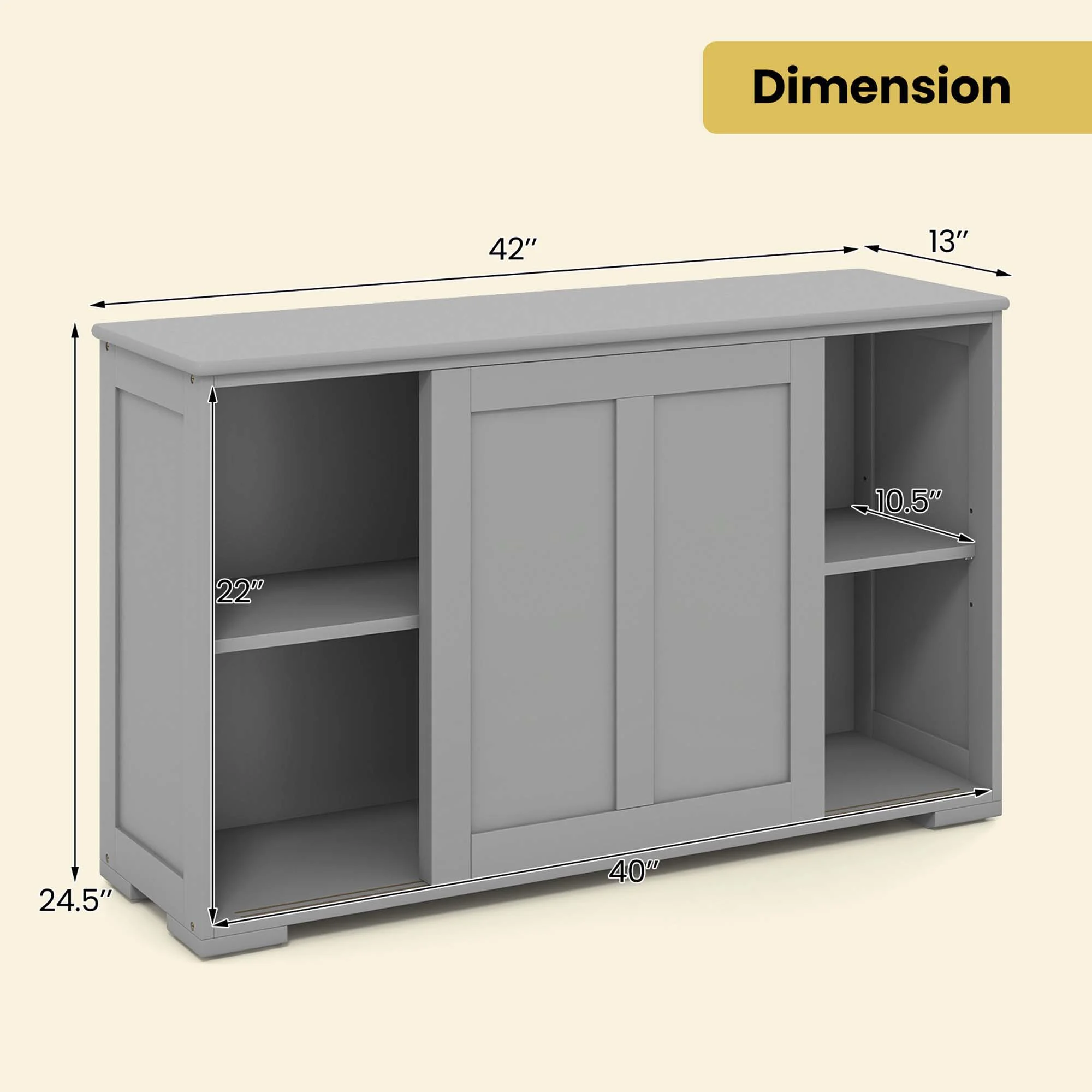 Costway Kitchen Storage Cabinet Sideboard Buffet Cupboard Wood Sliding Door Pantry White - Image 35