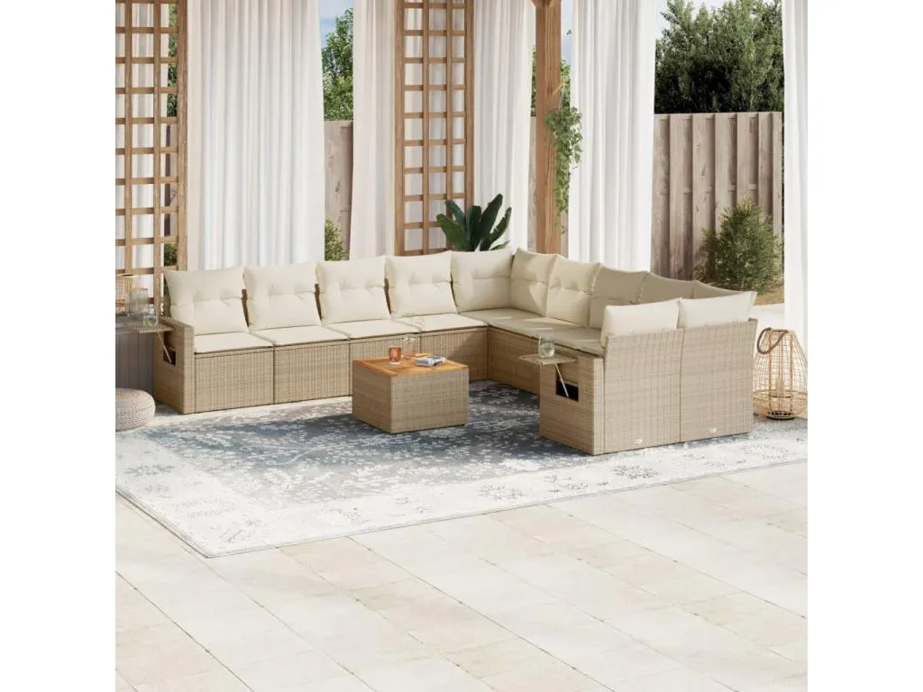 Set de sofás de jardín 11pzas con cojines ratán sintético beige