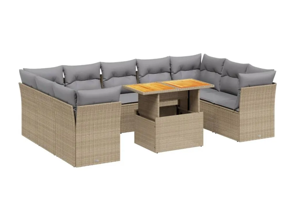 Juego de sofás jardín con cojines beige 10 pzas ratán sintético TKTL61752