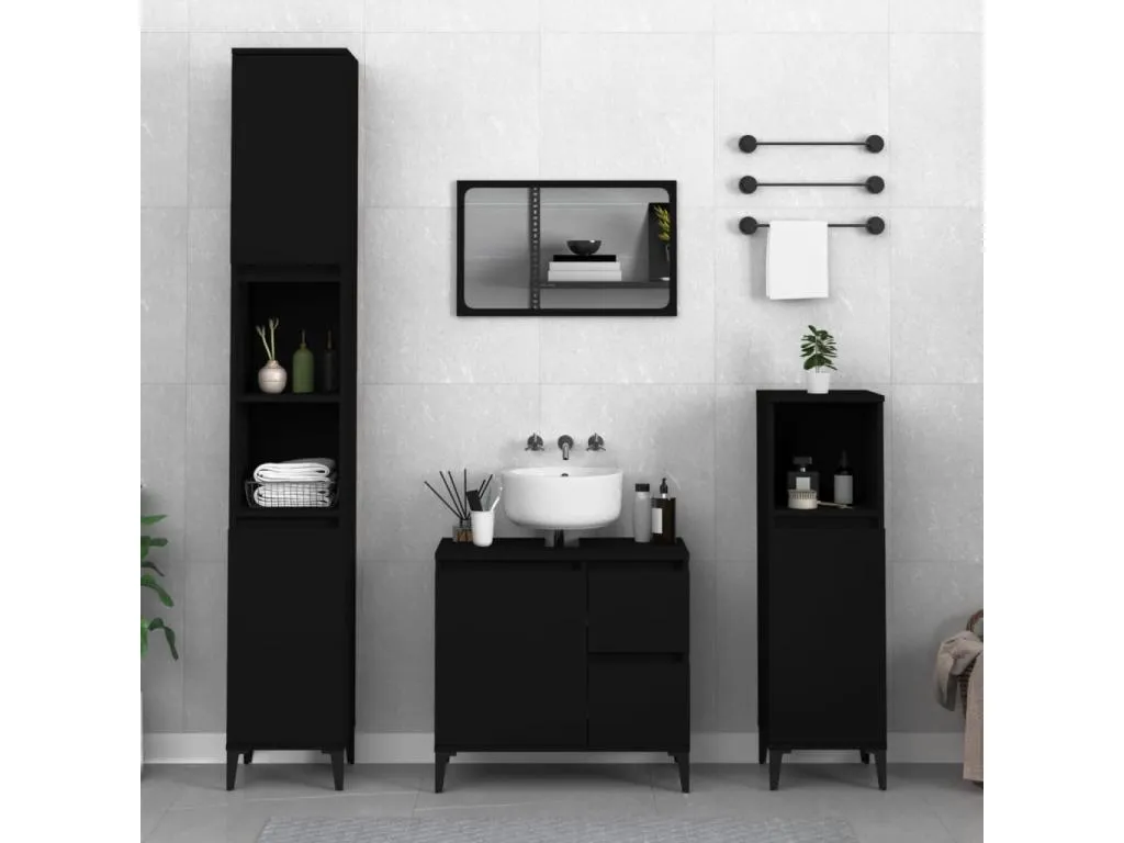 Micasacool Armario de baño Micasacool contrachapada negro 30x30x100 cm
