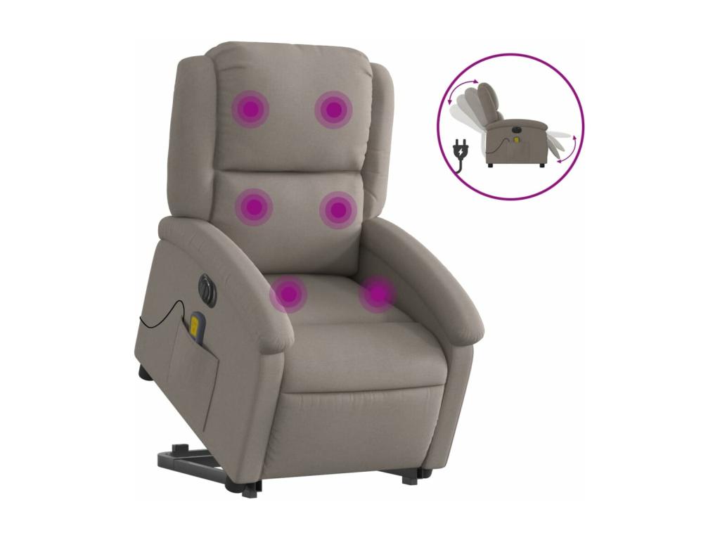 Sillón de masaje eléctrico reclinable elevable tela taupé