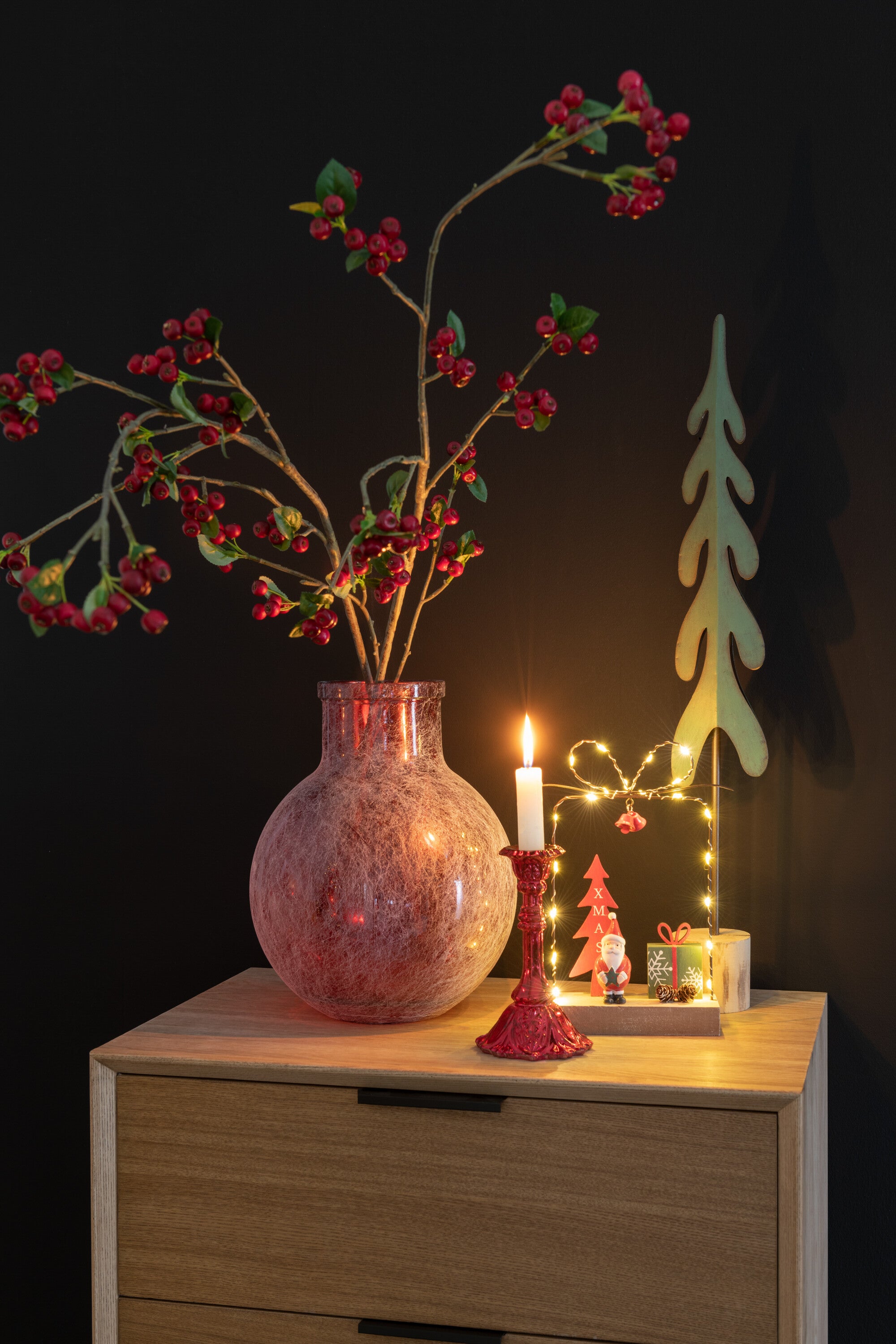 J-Line decoratie tak Bessen Fijn - kunststof - rood groen -