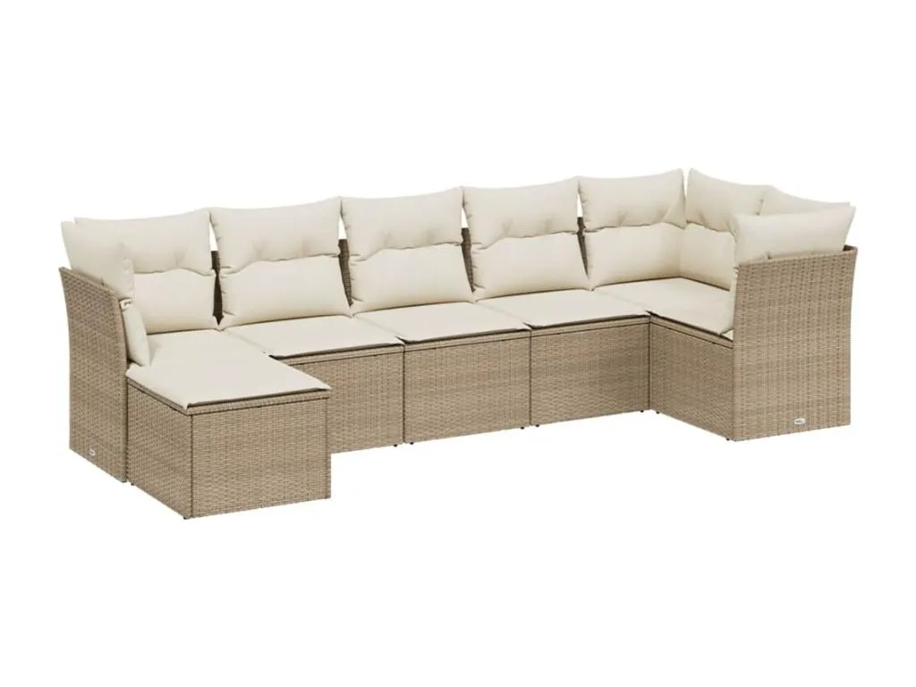 Set sofás de jardín 7 piezas y cojines ratán sintético beige RQHQ87534