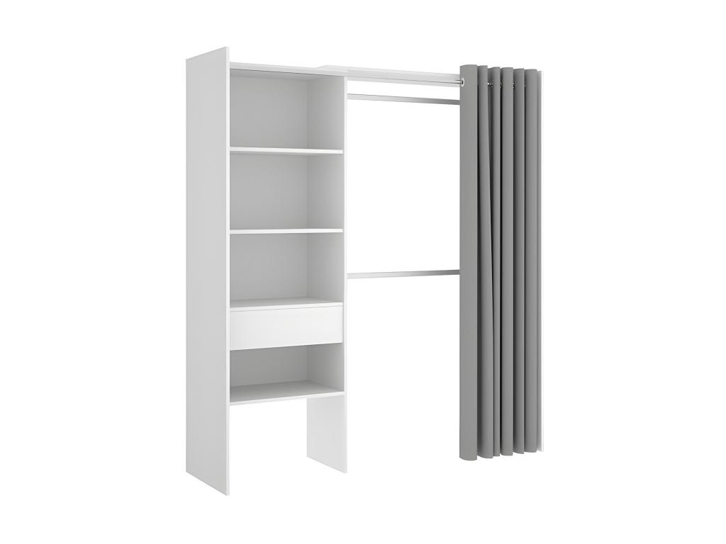 Armario extensible con cortina y cajón - blanco