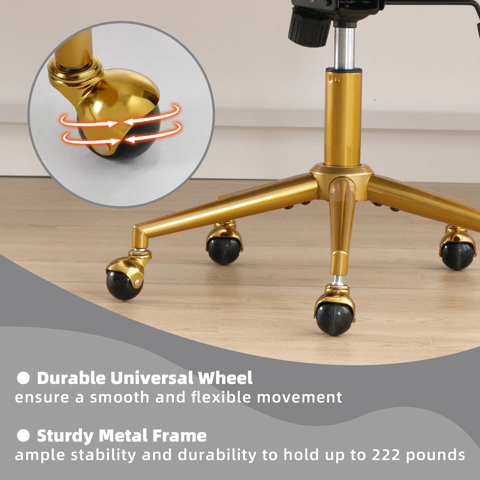 Westice Home Office Desk Chairs, Velvet Task Chair, Height Adjustable Swivel Vanity Chair with Golden Base for Vanity Study, Living Room Computer Room, Beige - Image 64