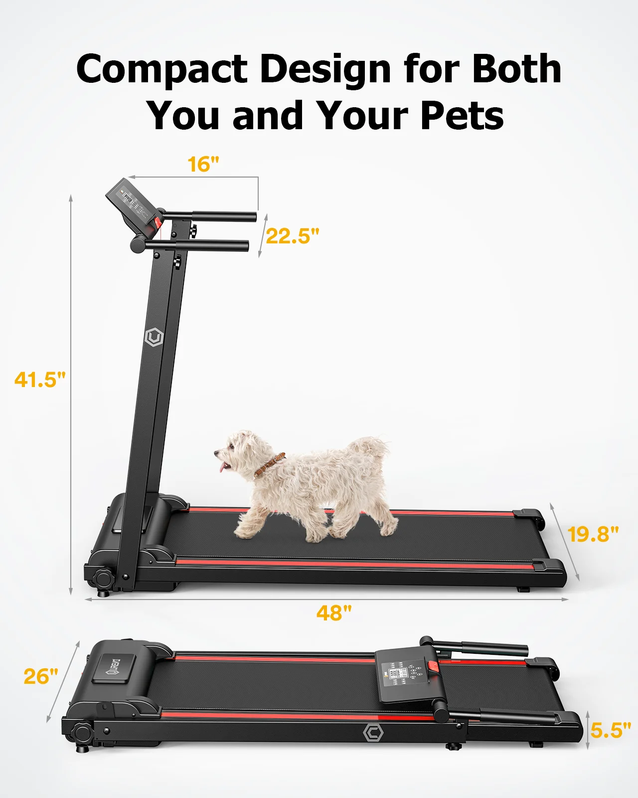 UREVO Folding Treadmill, 2.25HP Portable Mini Treadmills for Home Office, Compact Threadmill with 12 HIIT Modes, LCD Display, 265 lbs Capacity - Image 18