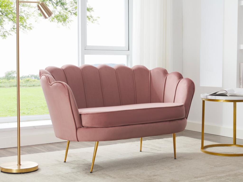 Sofá de 2 plazas de terciopelo rosa