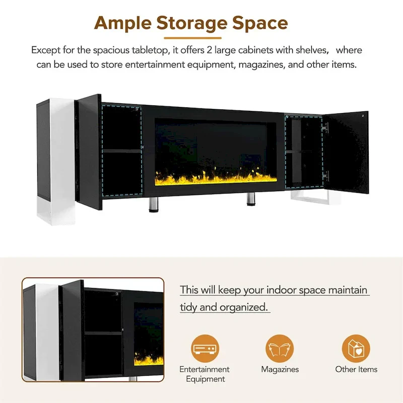 Contemporary TV Stand with Electric Fireplace - Fits TVs Up to 78 Inches