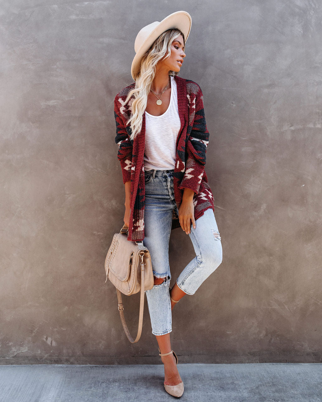 Moraga Pocketed Aztec Cardigan - Brick - Se7enfashion