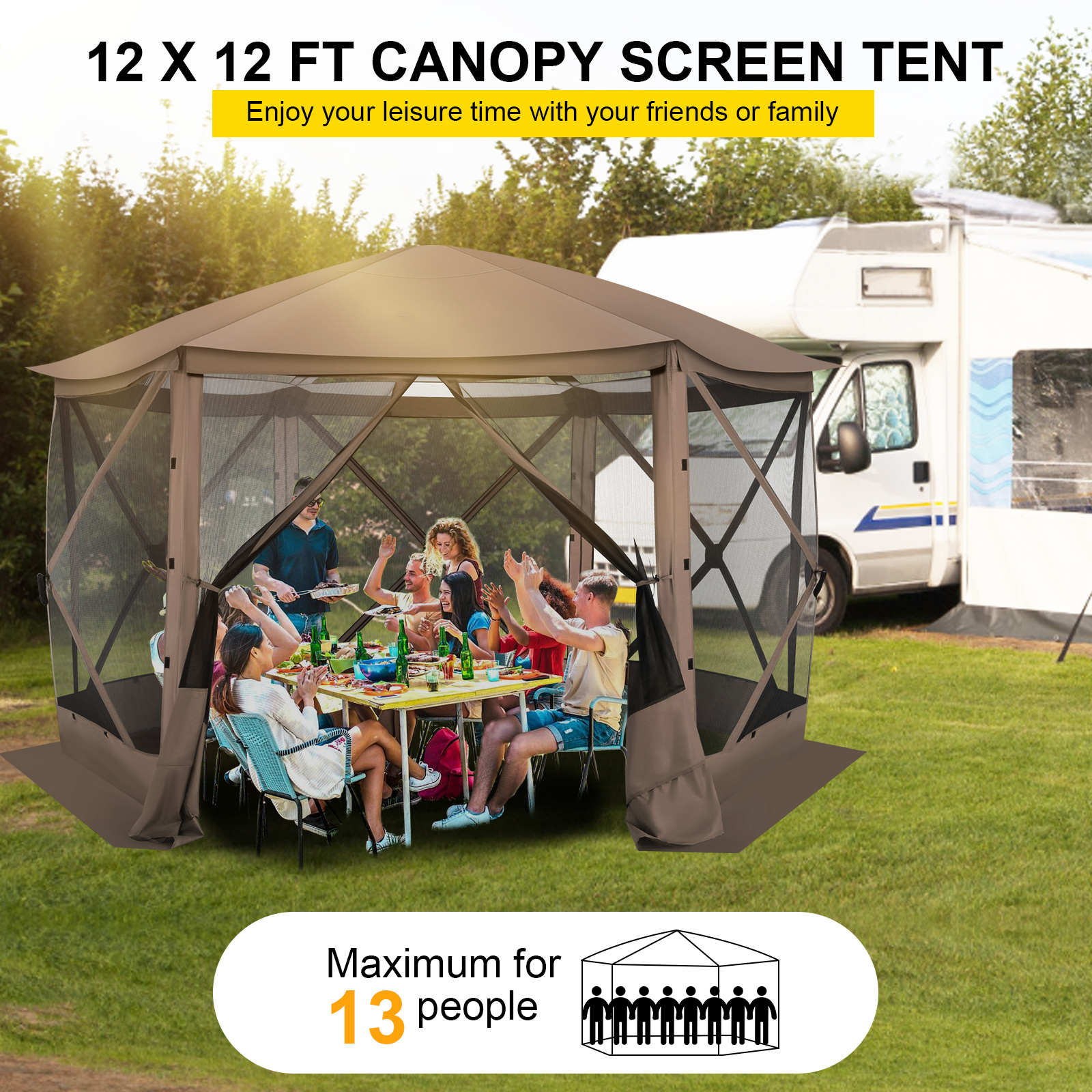 SANOPY 12x12 Pop up Gazebo Screen Tent Screen House for Camping,Starry Sky Gazebo with Removable Roof, Outdoor Screened Gazebo without Sidewalls, Portable Hub Tent with Carry Bag and Ground Stakes - Image 2