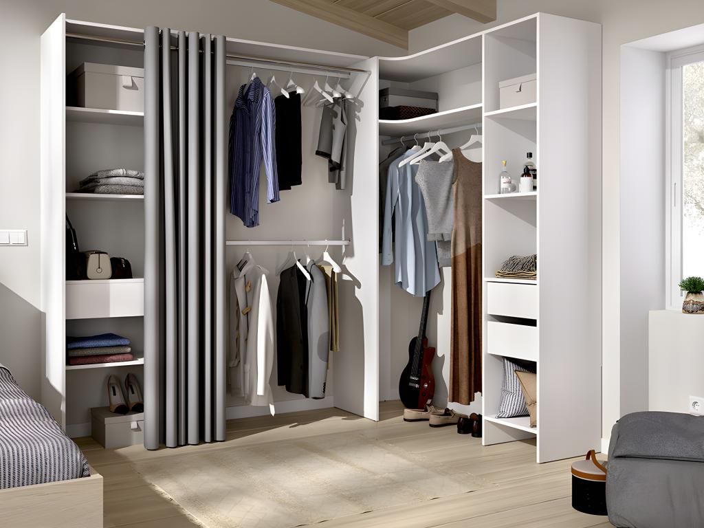 Armario ropero angular extensible - blanco y gris