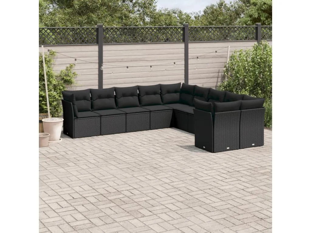 Set de sofás de jardín 10 piezas cojines ratán sintético negro vynb33014