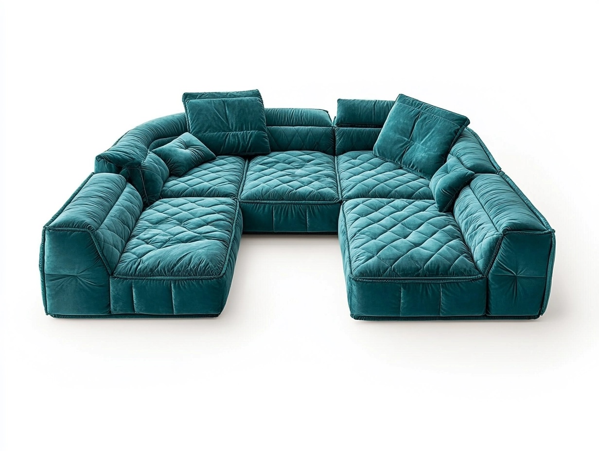 Sofá modular en forma de U tapizado en tela terciopelo para sala de estar, color verde esmeralda, tamaño extra grande