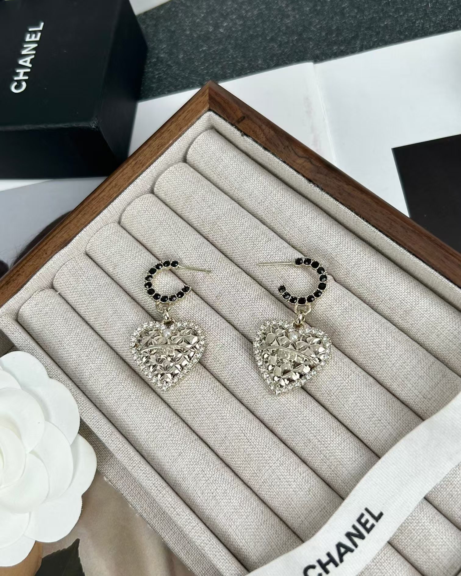 Chanel Hoop with Heart Dangle Earrings - Original Replica Club