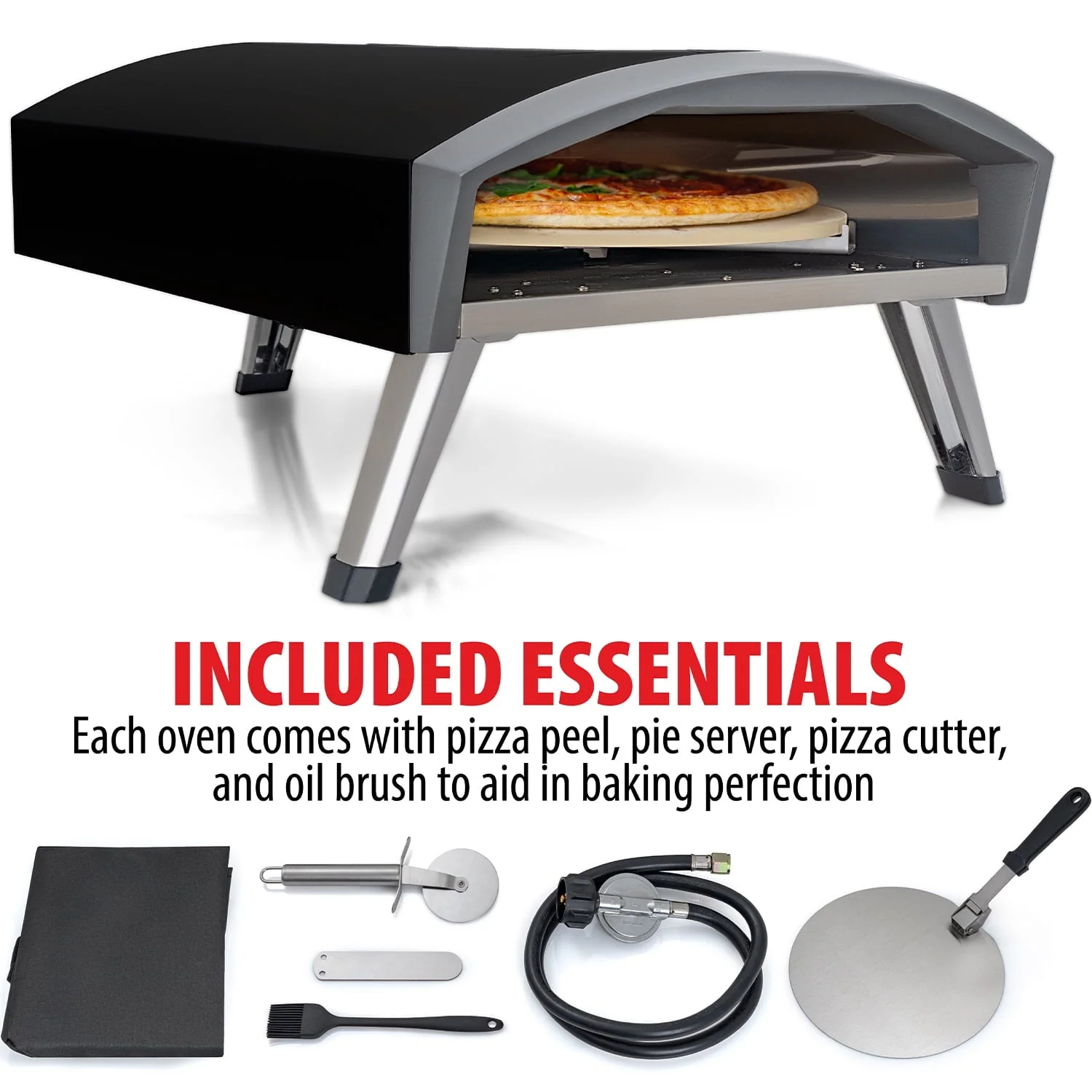 Deco Chef Outdoor Gas Pizza Oven, Portable Collapsable Design, Hassle-Free Self-Rotating Baking Stone, Black - Image 9
