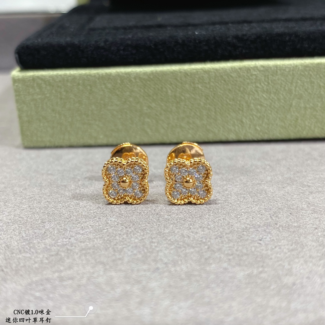 VCA Full Diamond Vintage Alhambra Earrings - Original Replica Club