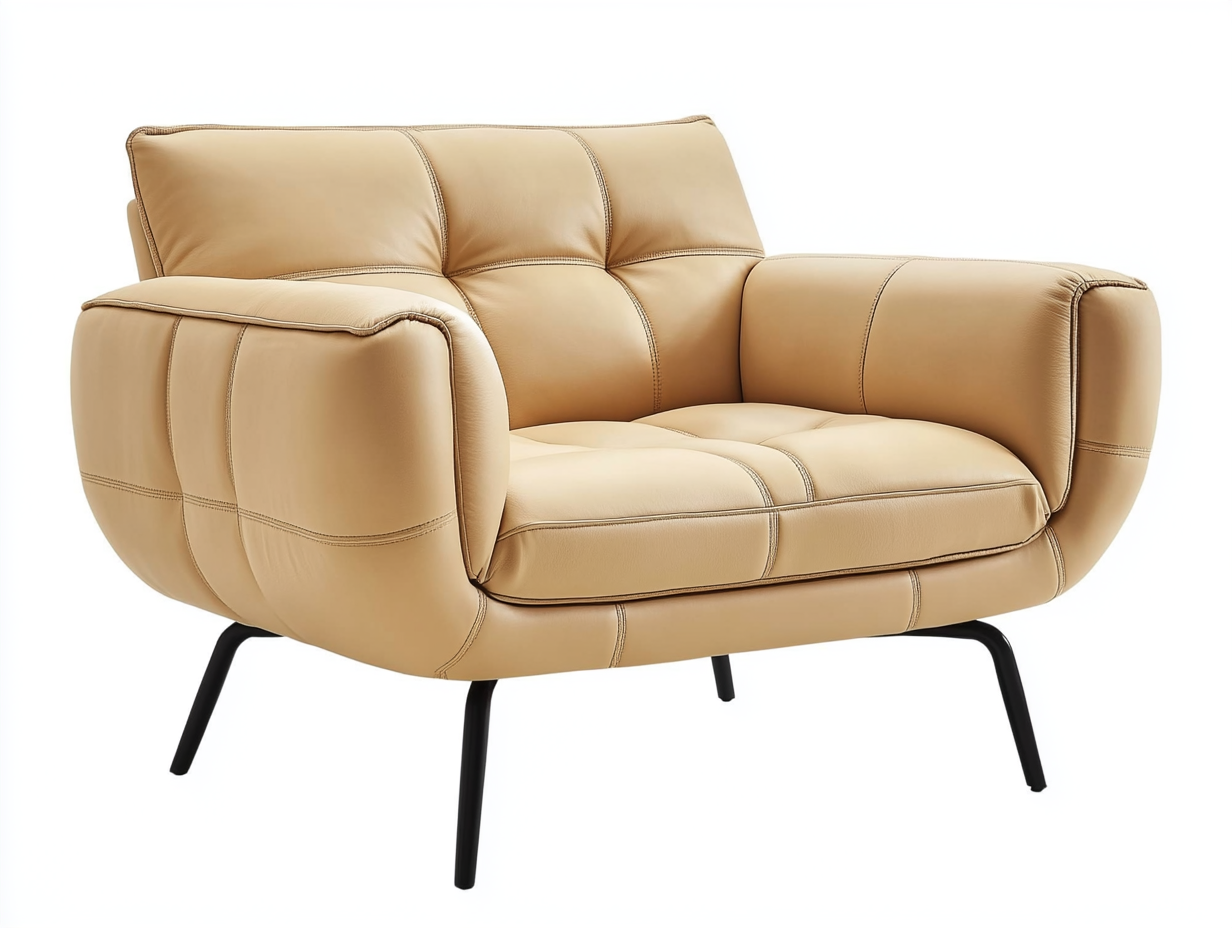 Sillón de cuero acolchado – piel sintética beige – 90×85×78 cm – estilo contemporáneo con patas metálicas negras